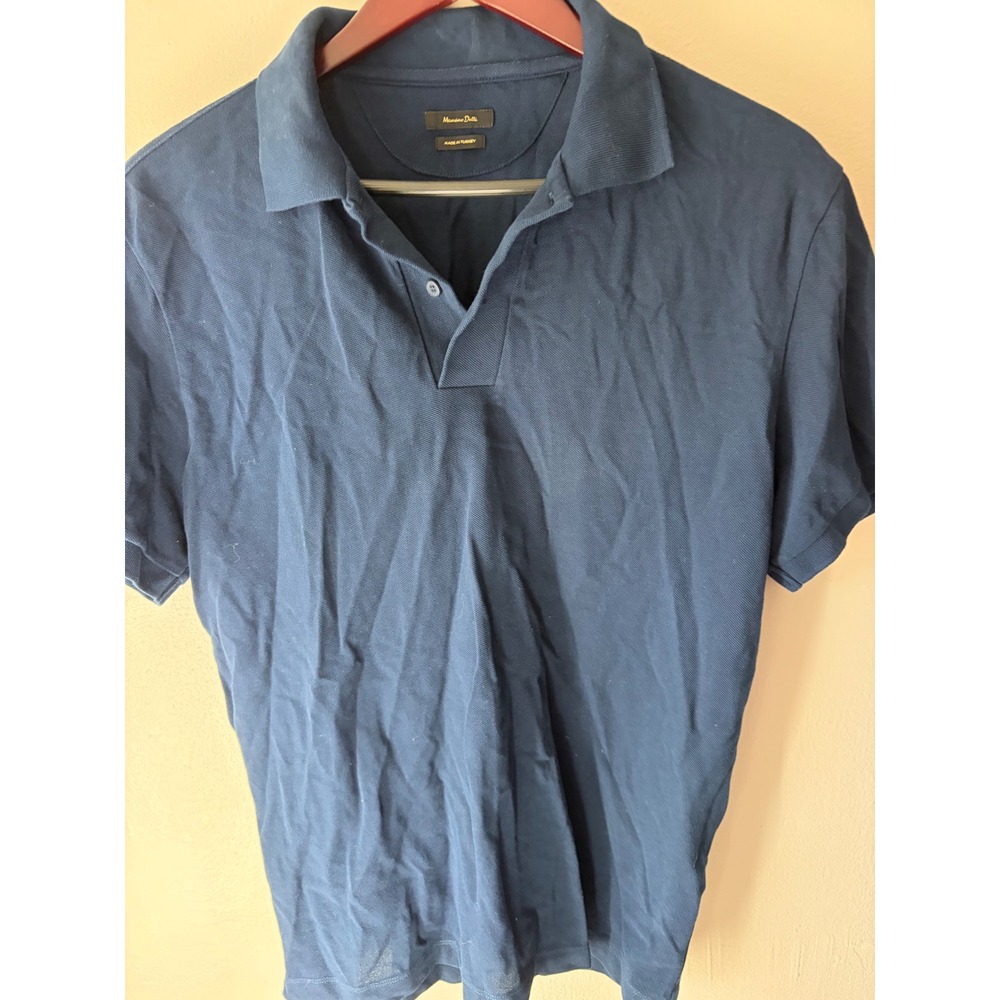 Massimo Dutti Mens Navy Blue Pique Cotton Short Sleeve Polo Shirt Size M